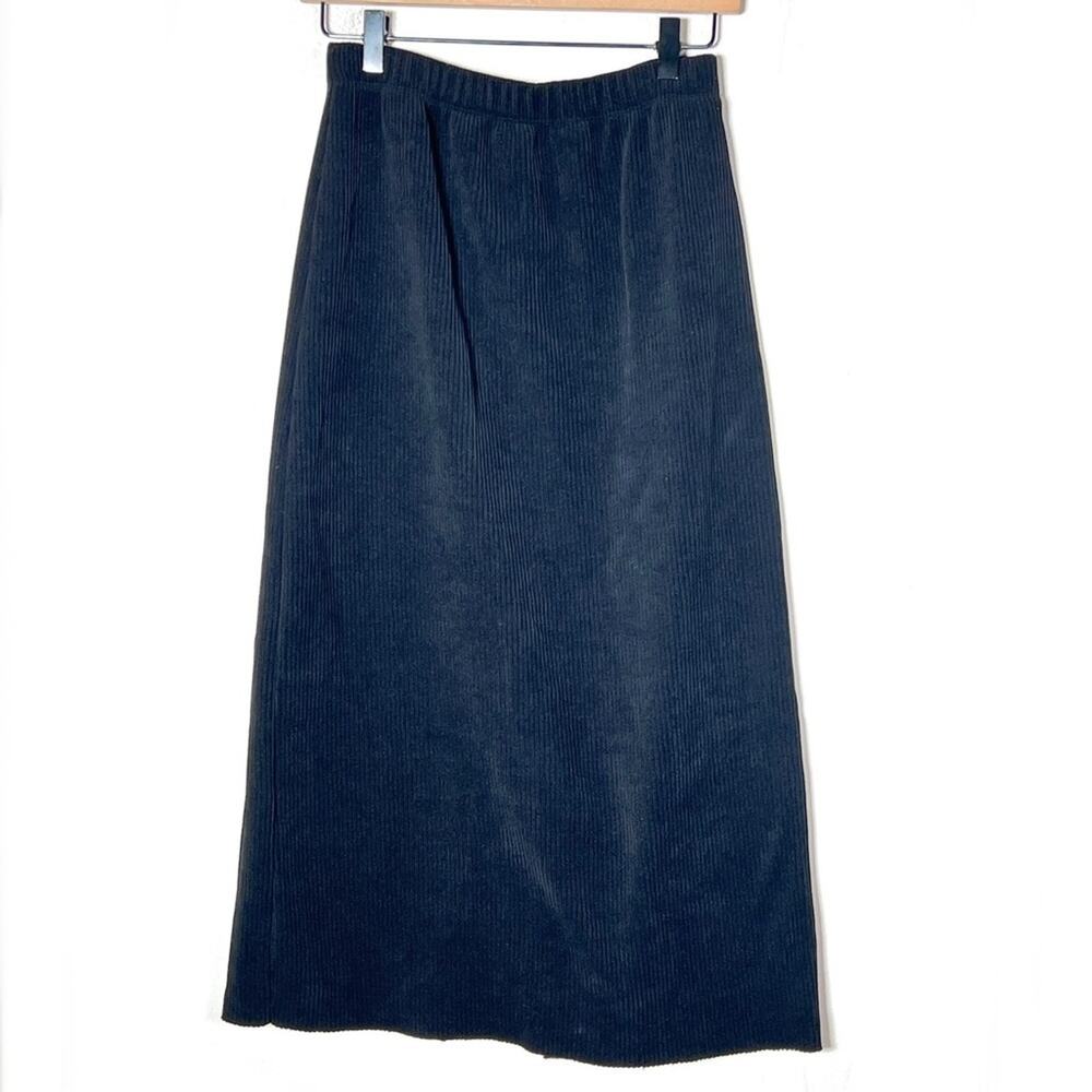 Black elastic waist ribbed a line midi skirt size large L B195